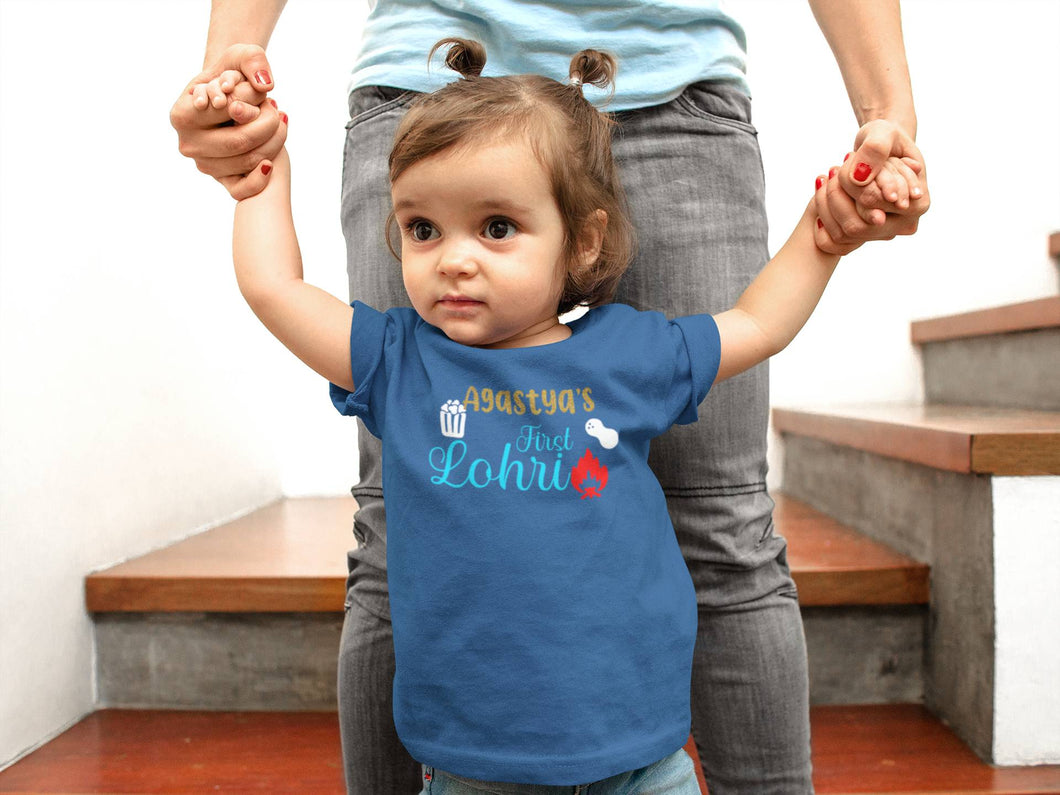 Custom Baby Name First Lohri Half Sleeves T-Shirt For Girls -KidsFashionVilla
