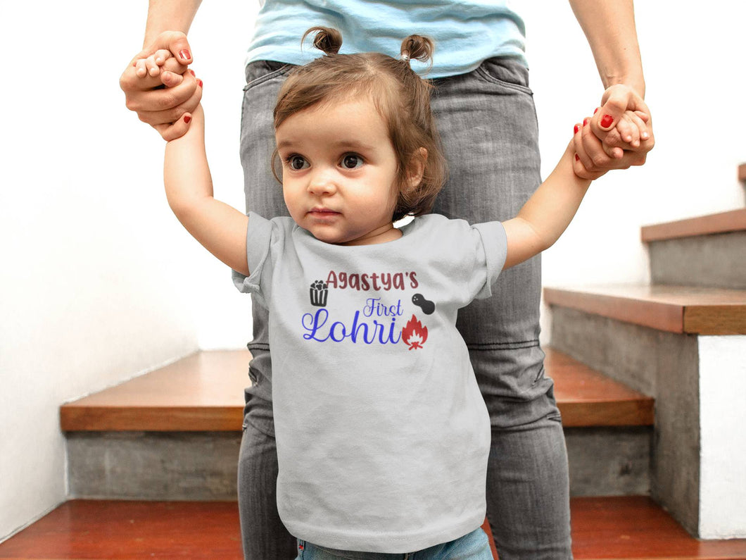 Custom Baby Name First Lohri Half Sleeves T-Shirt For Girls -KidsFashionVilla