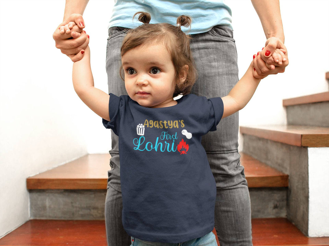 Custom Baby Name First Lohri Half Sleeves T-Shirt For Girls -KidsFashionVilla