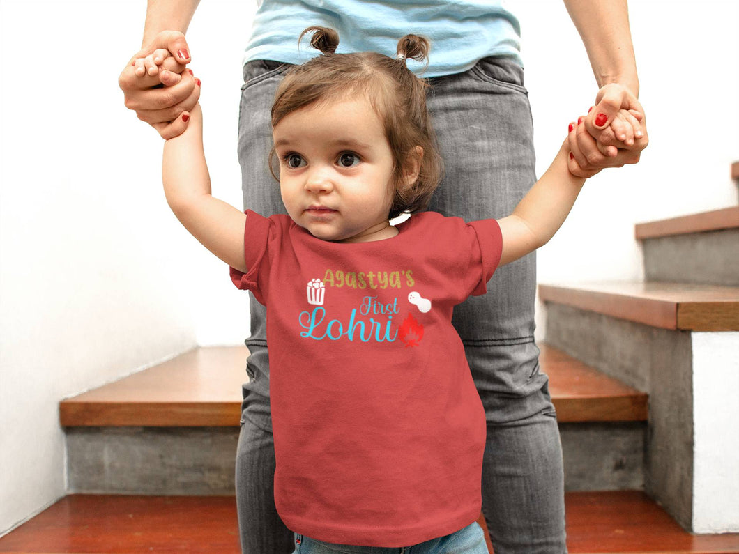 Custom Baby Name First Lohri Half Sleeves T-Shirt For Girls -KidsFashionVilla