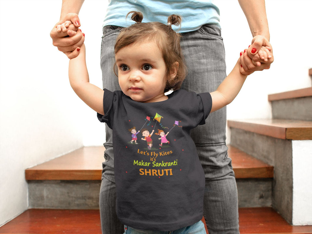 Custom Name Kai Po Che Makar Sankranti Half Sleeves T-Shirt For Girls -KidsFashionVilla