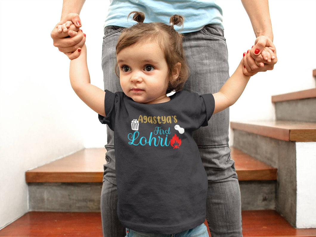 Custom Baby Name First Lohri Half Sleeves T-Shirt For Girls -KidsFashionVilla