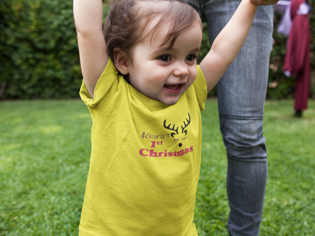 Customized Name First Christmas Half Sleeves T-Shirt For Girls -KidsFashionVilla