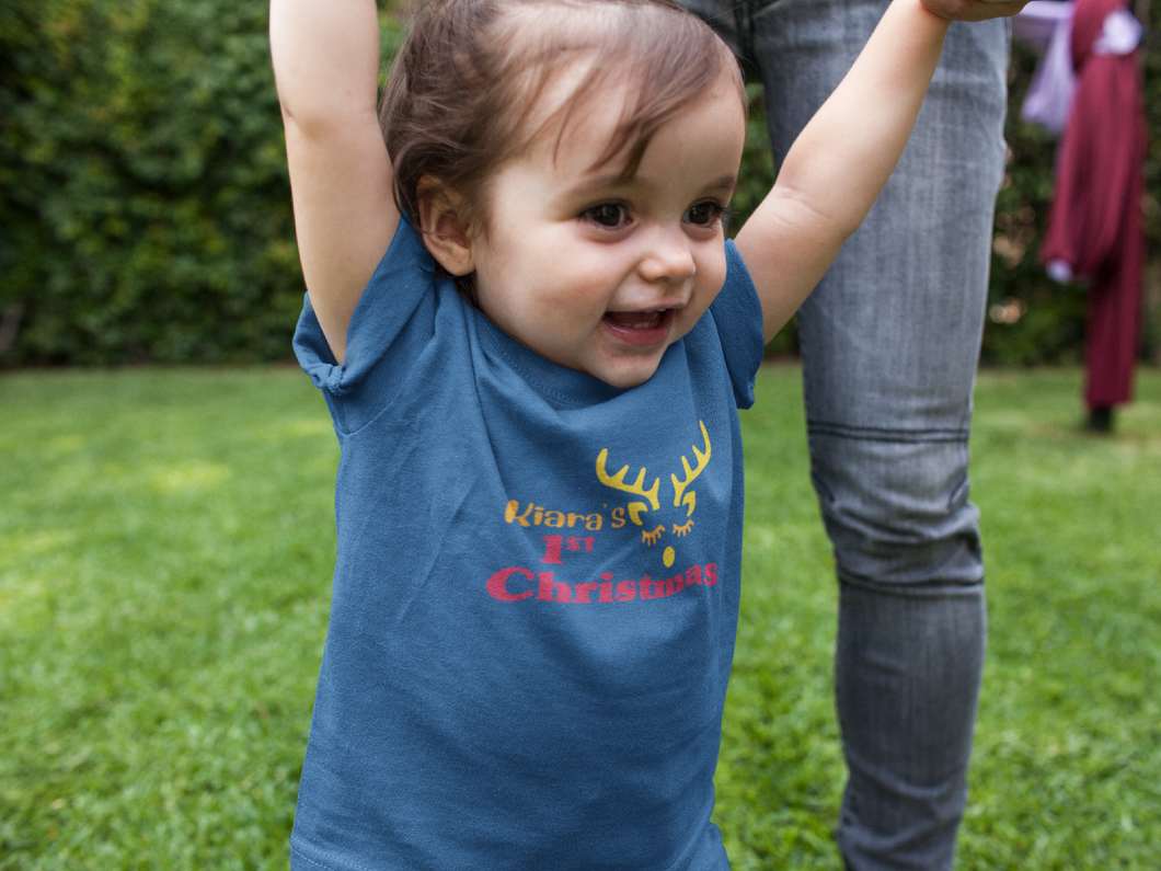 Customized Name First Christmas Half Sleeves T-Shirt For Girls -KidsFashionVilla
