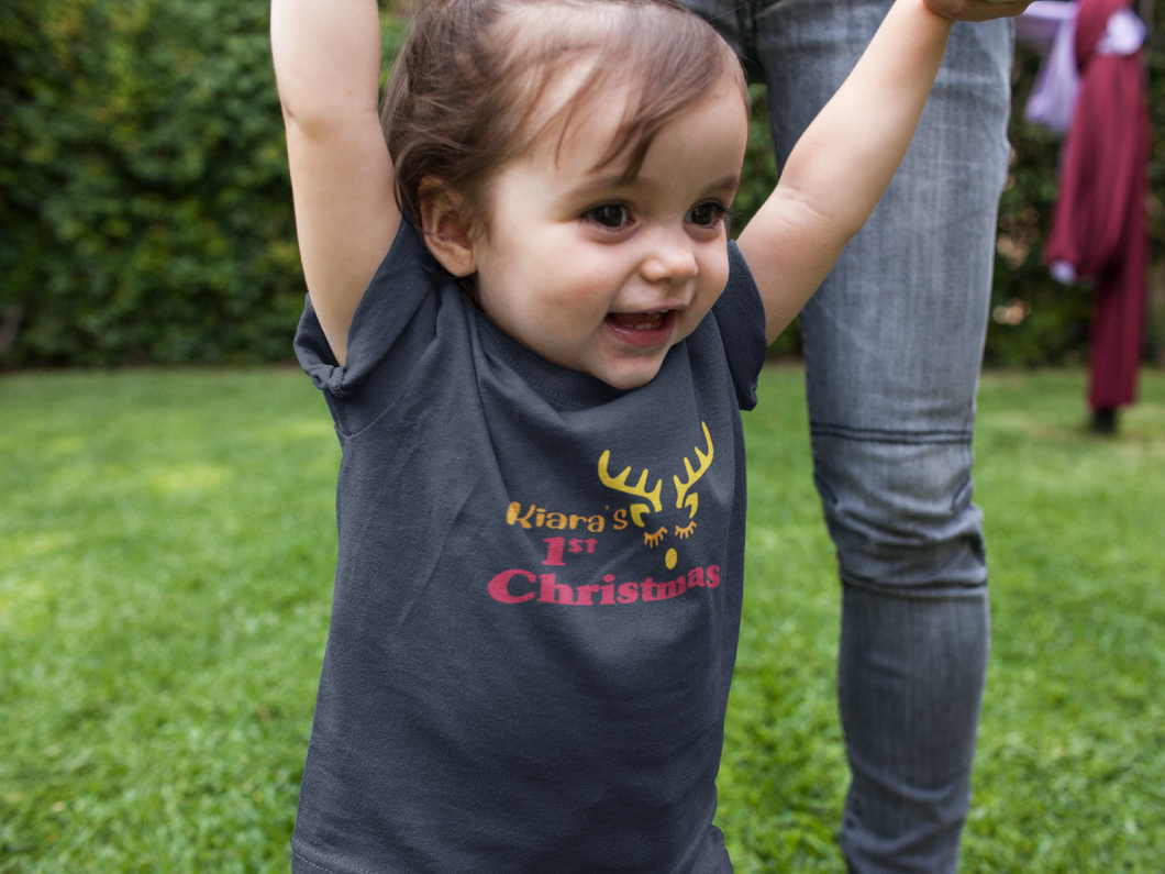 Customized Name First Christmas Half Sleeves T-Shirt For Girls -KidsFashionVilla