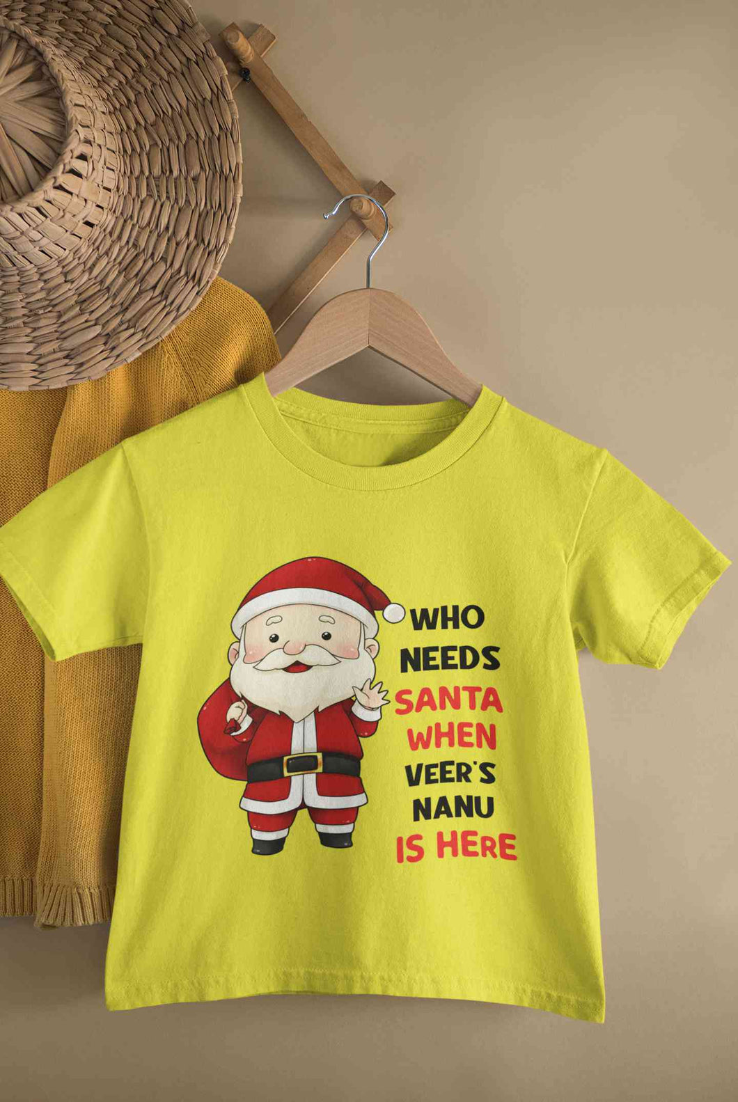 Customized Name Santa Nanu Is Here Christmas Half Sleeves T-Shirt for Boy-KidsFashionVilla