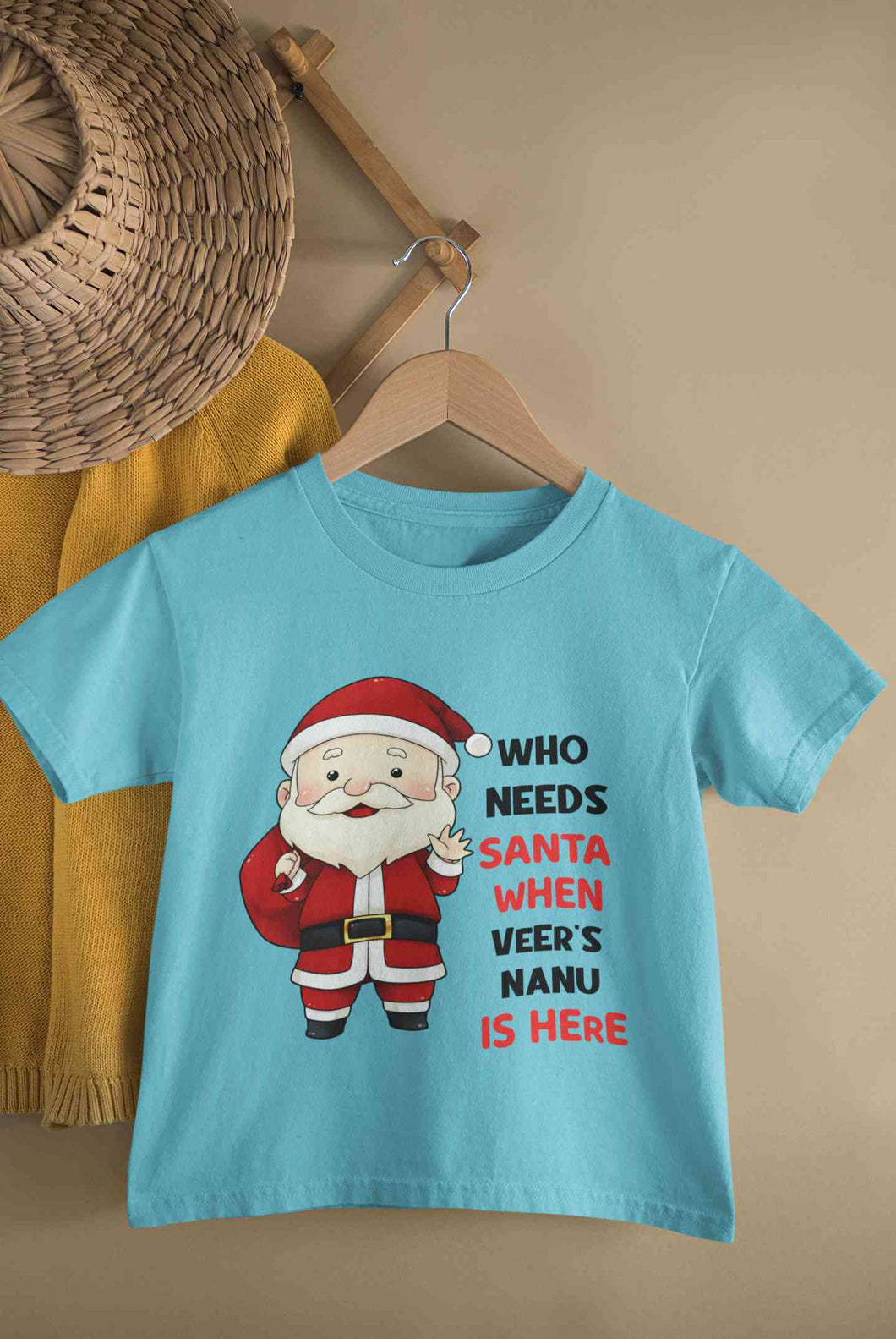 Customized Name Santa Nanu Is Here Christmas Half Sleeves T-Shirt for Boy-KidsFashionVilla