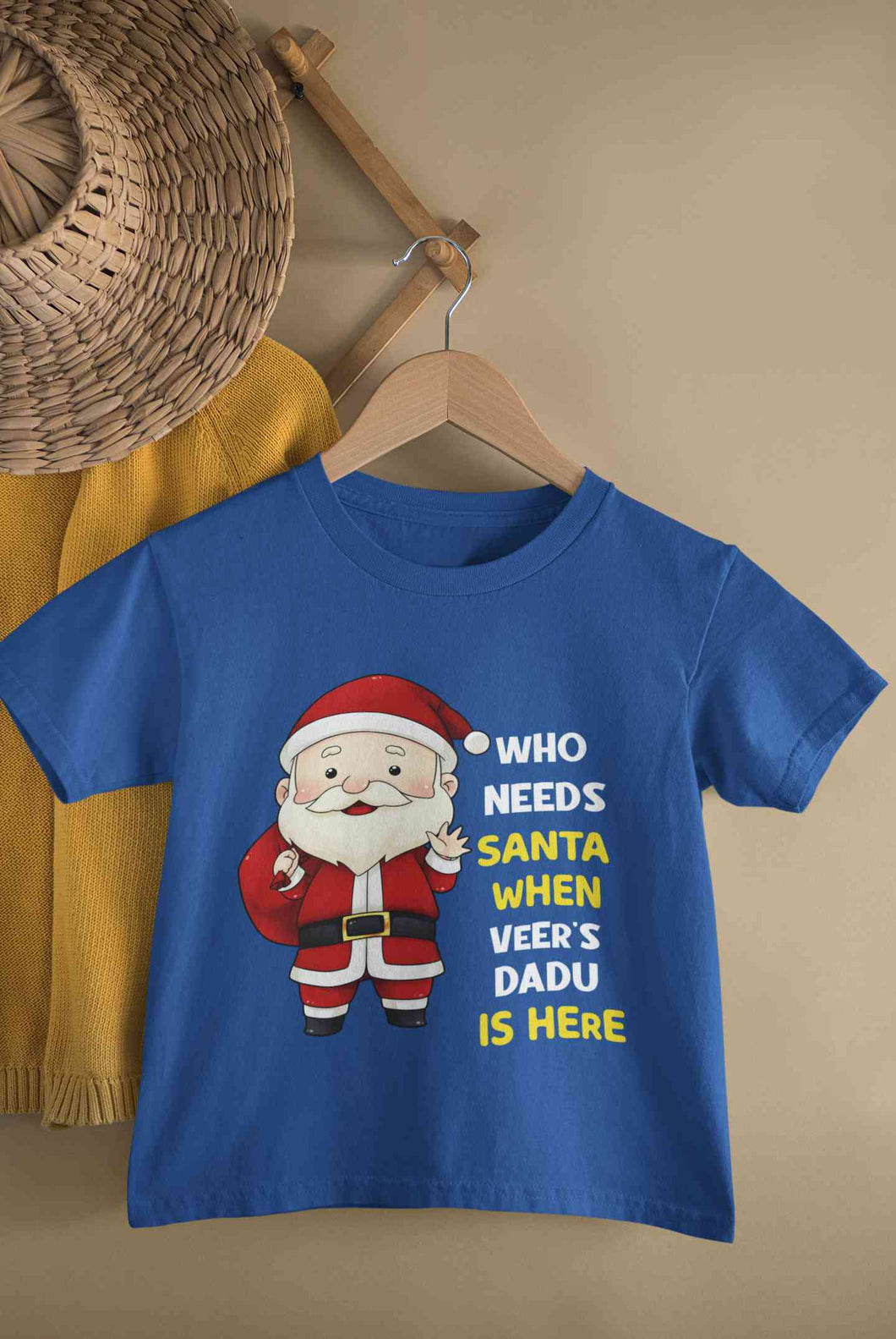 Customized Name Santa Dadu Is Here Christmas Half Sleeves T-Shirt for Boy-KidsFashionVilla