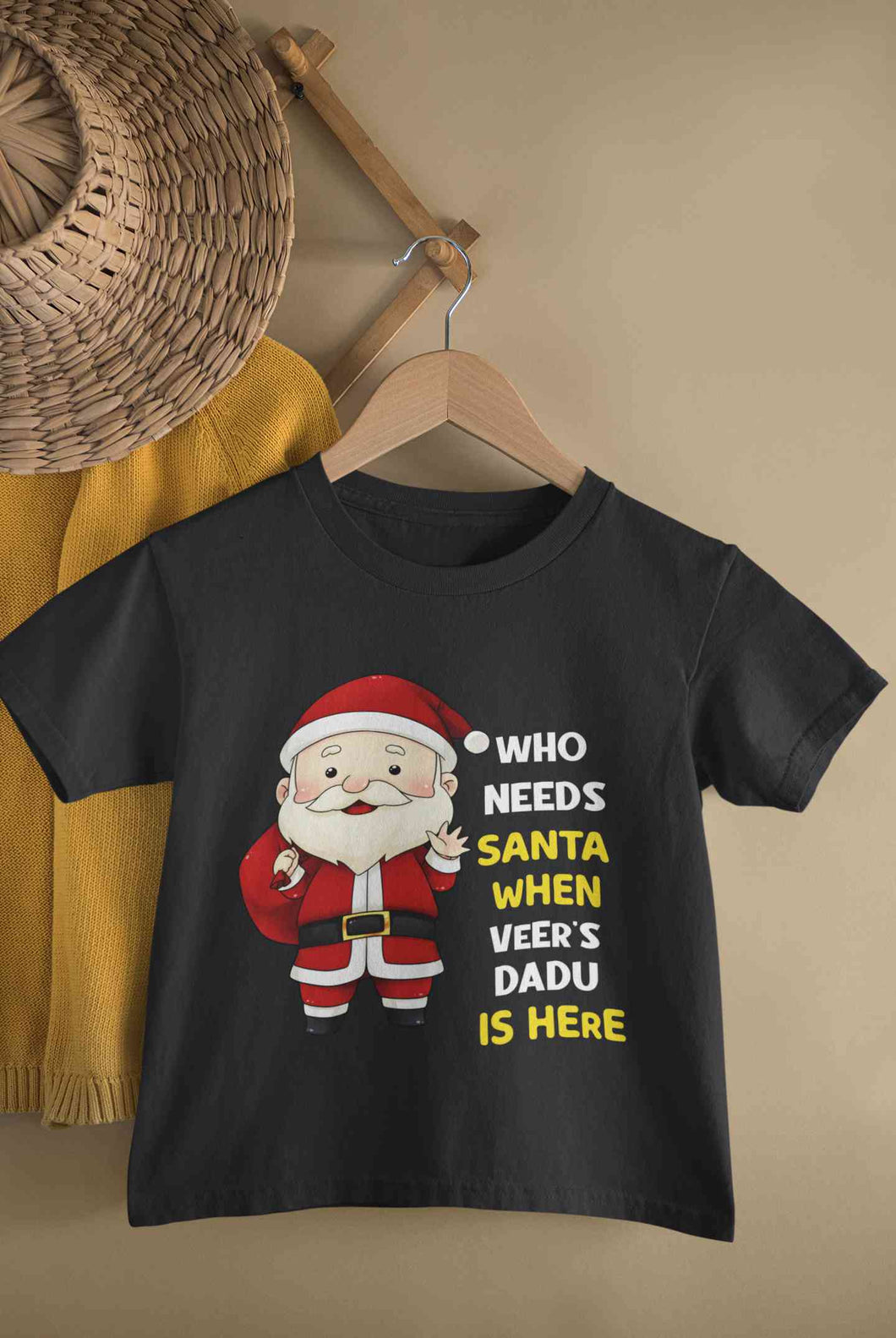 Customized Name Santa Dadu Is Here Christmas Half Sleeves T-Shirt for Boy-KidsFashionVilla