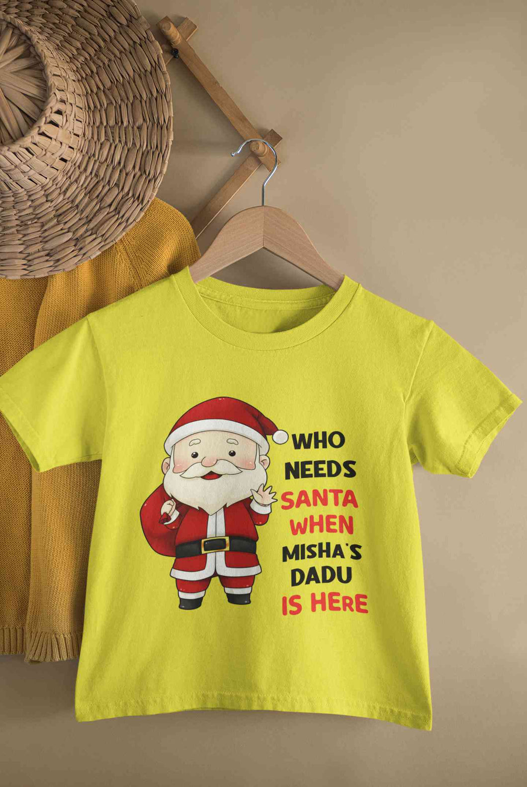 Customized Name Santa Dadu Is Here Christmas Half Sleeves T-Shirt For Girls -KidsFashionVilla