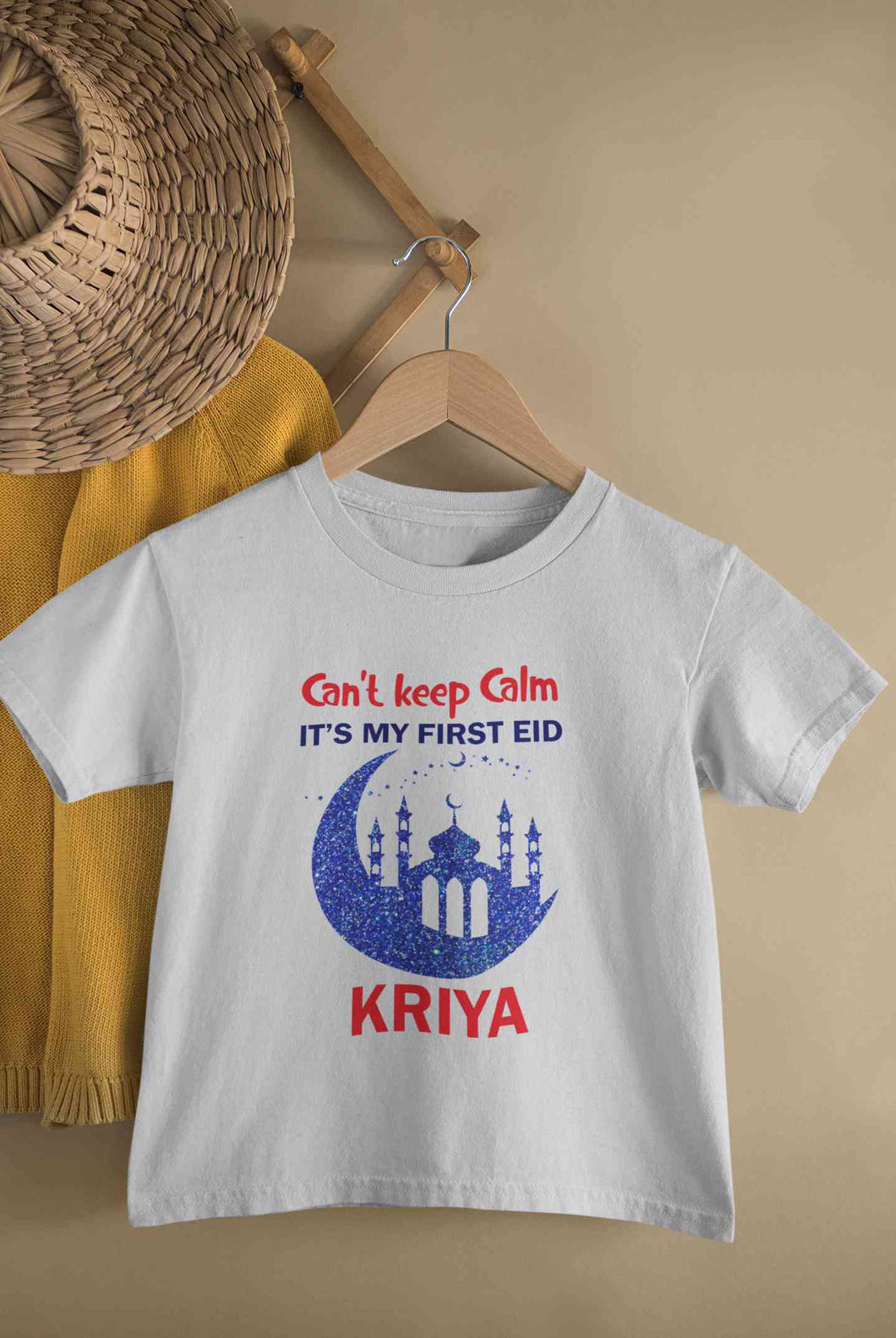 Custom Name Cant Keep Calm My First Eid Half Sleeves T-Shirt For Girls -KidsFashionVilla
