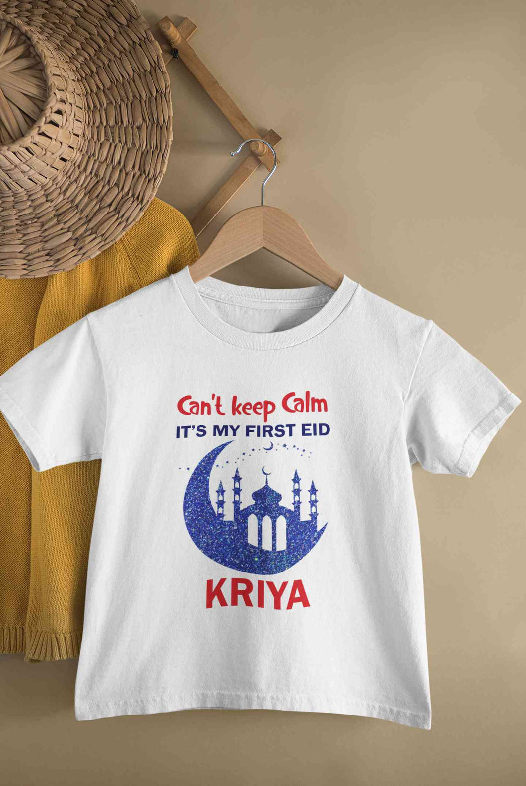 Custom Name Cant Keep Calm My First Eid Half Sleeves T-Shirt For Girls -KidsFashionVilla