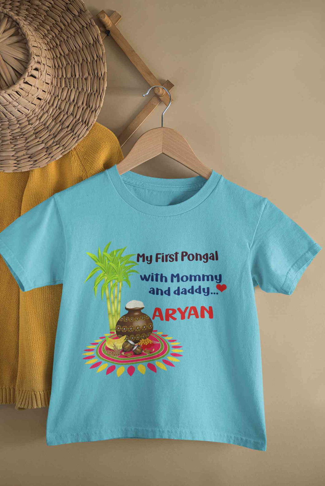 Custom Name My First Pongal With Mommy And Daddy Half Sleeves T-Shirt for Boy-KidsFashionVilla