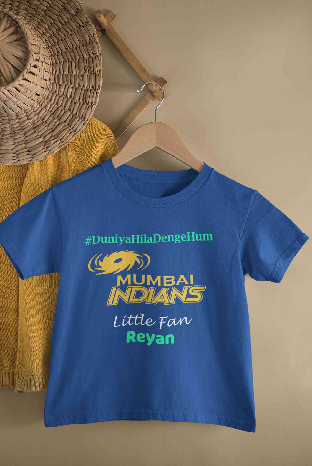 Custom Name IPL MI Mumbai Indians Duniya Hila Denge Hum Boy Half Sleeves T-Shirt for Boy-KidsFashionVilla