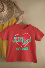 Load image into Gallery viewer, Custom Name 1st Valentine Half Sleeves T-Shirt For Girls -KidsFashionVilla

