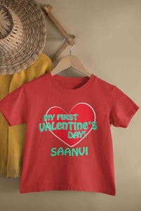 Custom Name 1st Valentine Half Sleeves T-Shirt For Girls -KidsFashionVilla