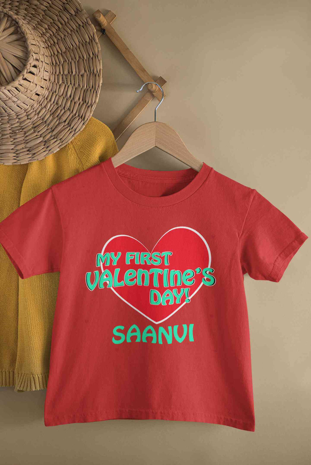 Custom Name 1st Valentine Half Sleeves T-Shirt For Girls -KidsFashionVilla
