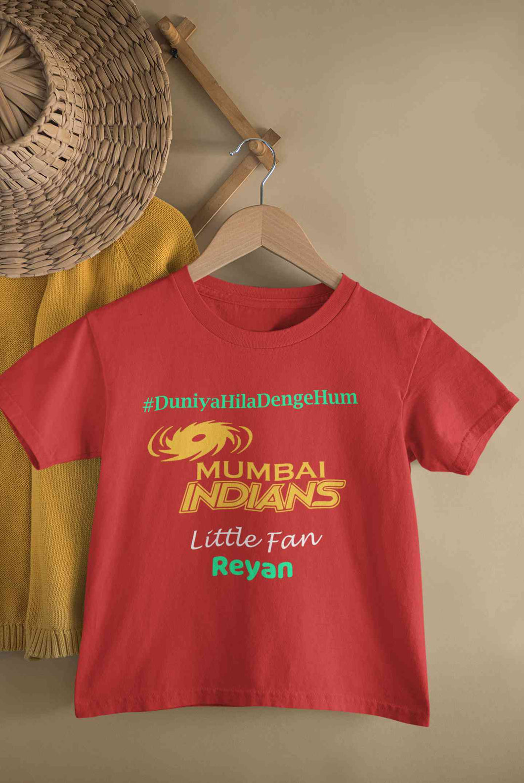 Custom Name IPL MI Mumbai Indians Duniya Hila Denge Hum Boy Half Sleeves T-Shirt for Boy-KidsFashionVilla