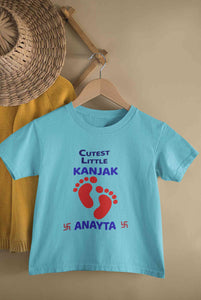Custom Name Cutest Little Kanjak Navratri Half Sleeves T-Shirt For Girls -KidsFashionVilla