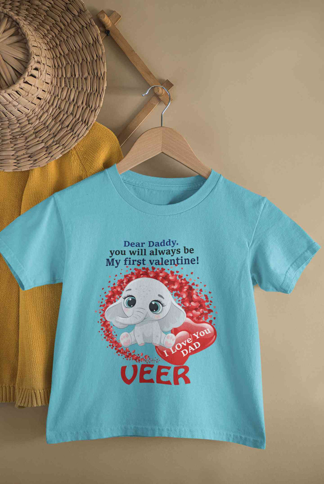 Custom Name Daddy Always Be My First Valentine Half Sleeves T-Shirt for Boy-KidsFashionVilla