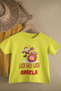 Customized Name Ho! Ho! Ho! Christmas Half Sleeves T-Shirt For Girls -KidsFashionVilla