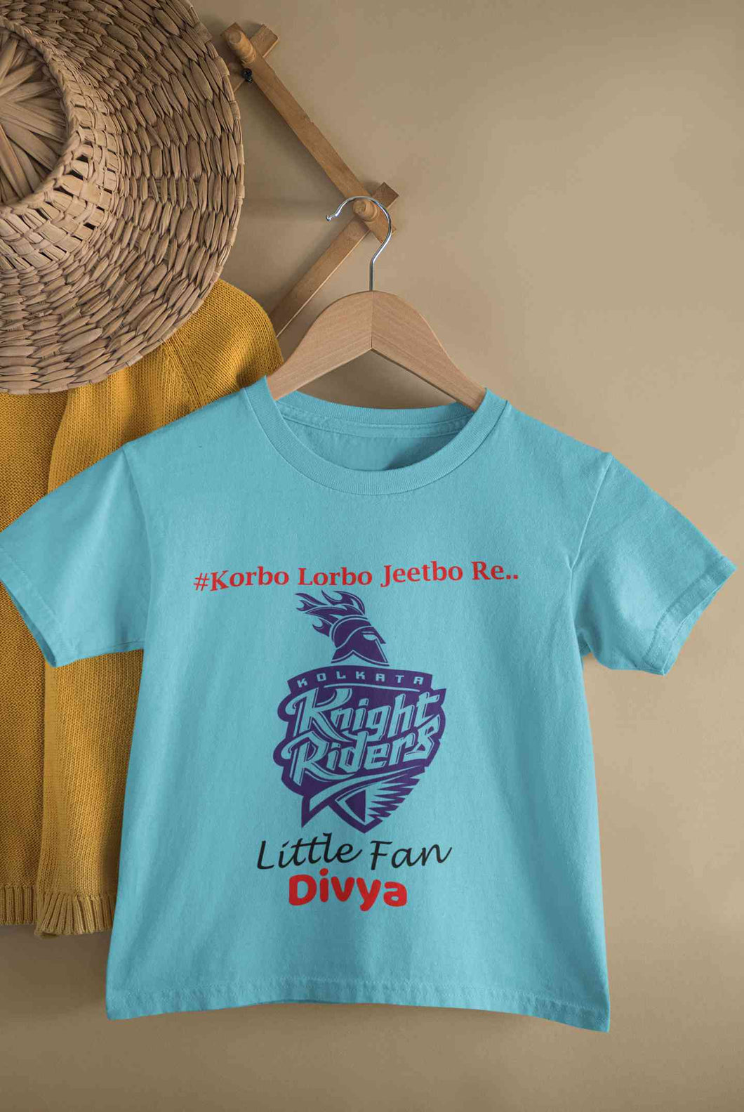 Custom Name IPL KKR Kolkata Knight Riders Korbo Lorbo Jeetbo Re Half Sleeves T-Shirt For Girls -KidsFashionVilla