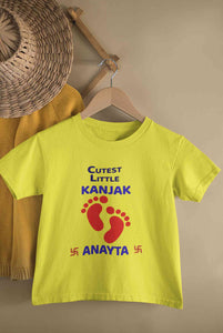 Custom Name Cutest Little Kanjak Navratri Half Sleeves T-Shirt For Girls -KidsFashionVilla
