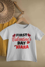 Load image into Gallery viewer, Custom Name First Valentine Half Sleeves T-Shirt For Girls -KidsFashionVilla
