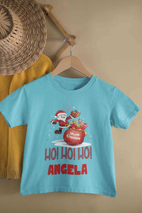 Customized Name Ho! Ho! Ho! Christmas Half Sleeves T-Shirt For Girls -KidsFashionVilla