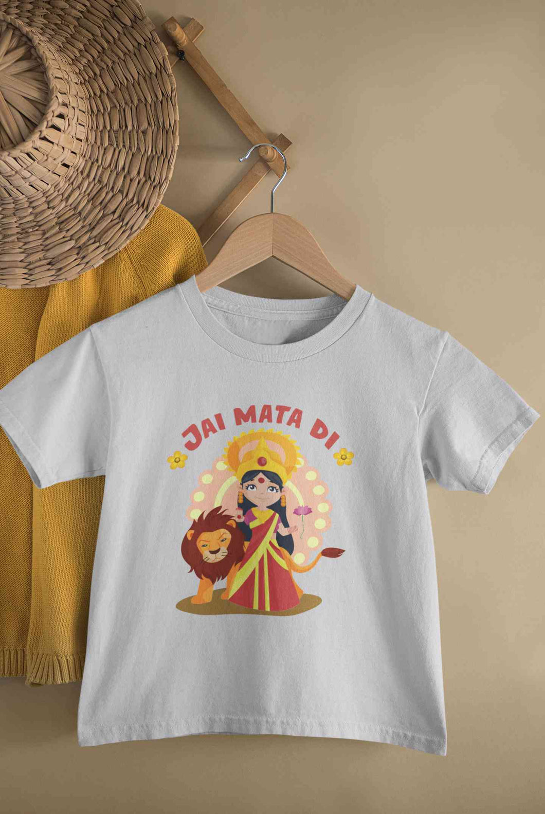 Jai Mata Di Navratri Half Sleeves T-Shirt For Girls -KidsFashionVilla