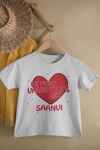 Custom Name 1st Valentine Half Sleeves T-Shirt For Girls -KidsFashionVilla