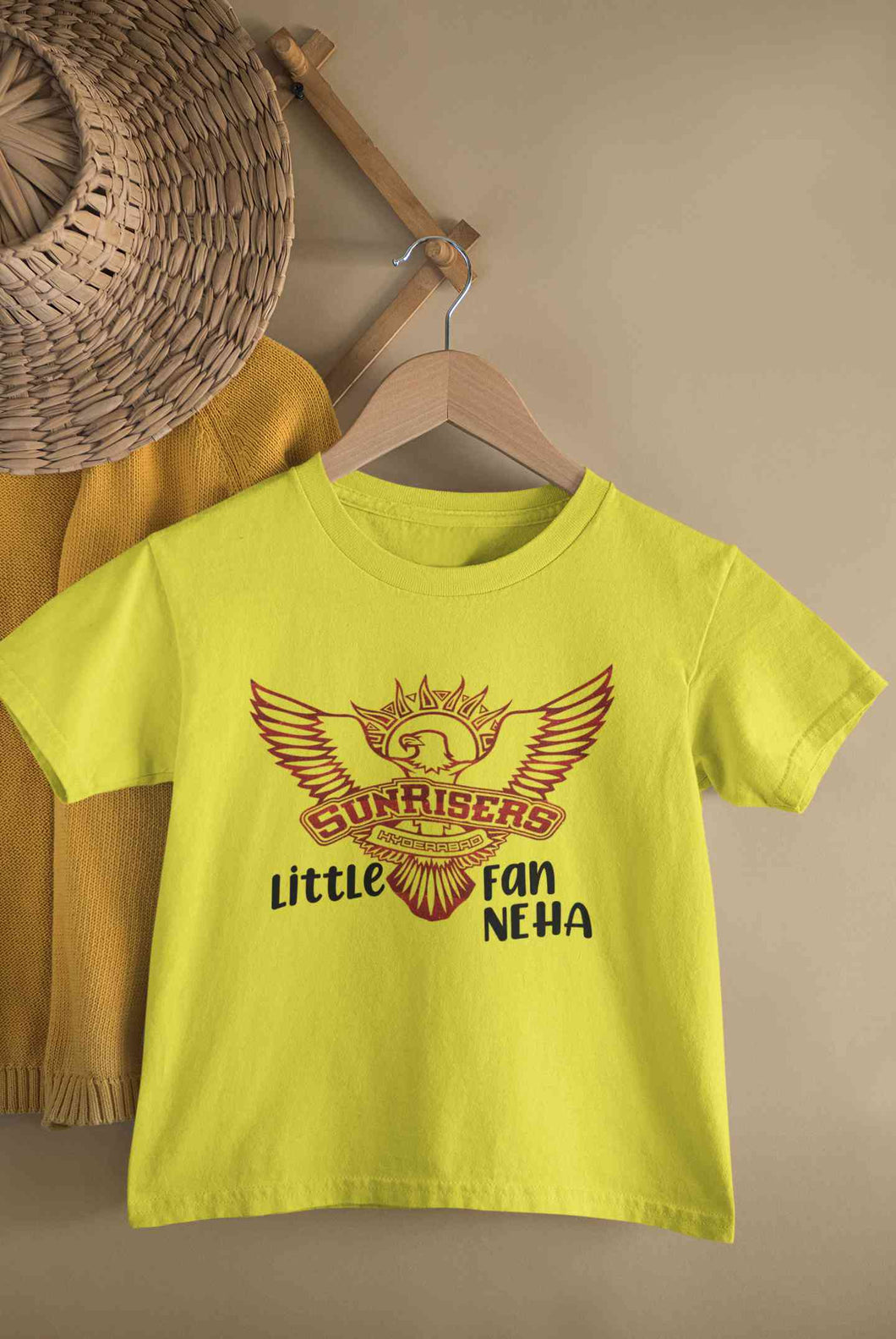 Custom Name IPL SRH Sunrisers Hyderabad Little Fan Half Sleeves T-Shirt For Girls -KidsFashionVilla