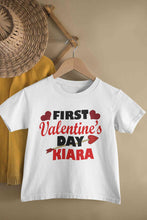 Load image into Gallery viewer, Custom Name First Valentine Half Sleeves T-Shirt For Girls -KidsFashionVilla
