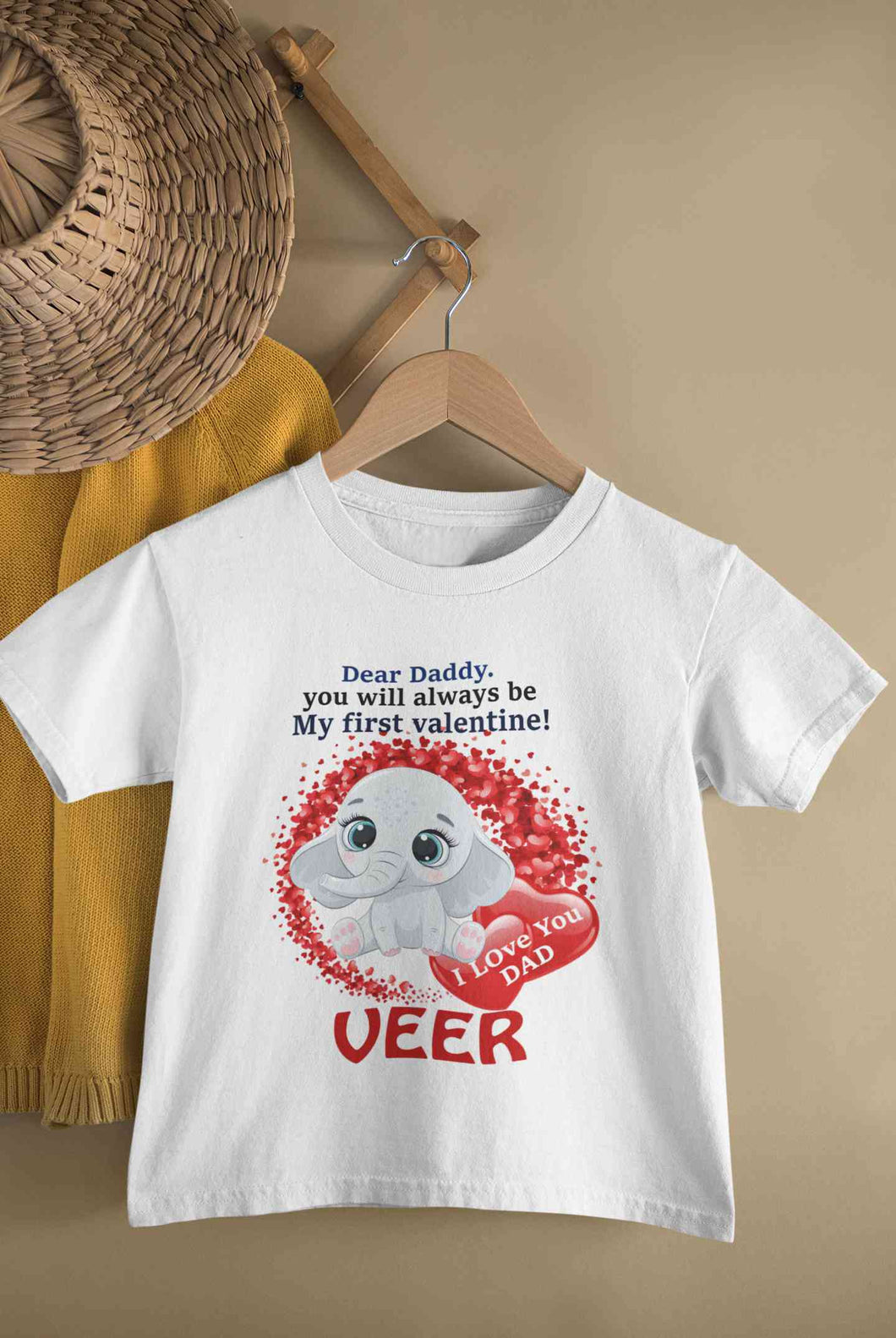 Custom Name Daddy Always Be My First Valentine Half Sleeves T-Shirt for Boy-KidsFashionVilla