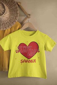 Custom Name 1st Valentine Half Sleeves T-Shirt For Girls -KidsFashionVilla