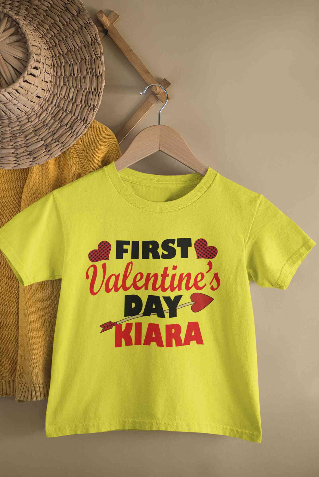 Custom Name First Valentine Half Sleeves T-Shirt For Girls -KidsFashionVilla