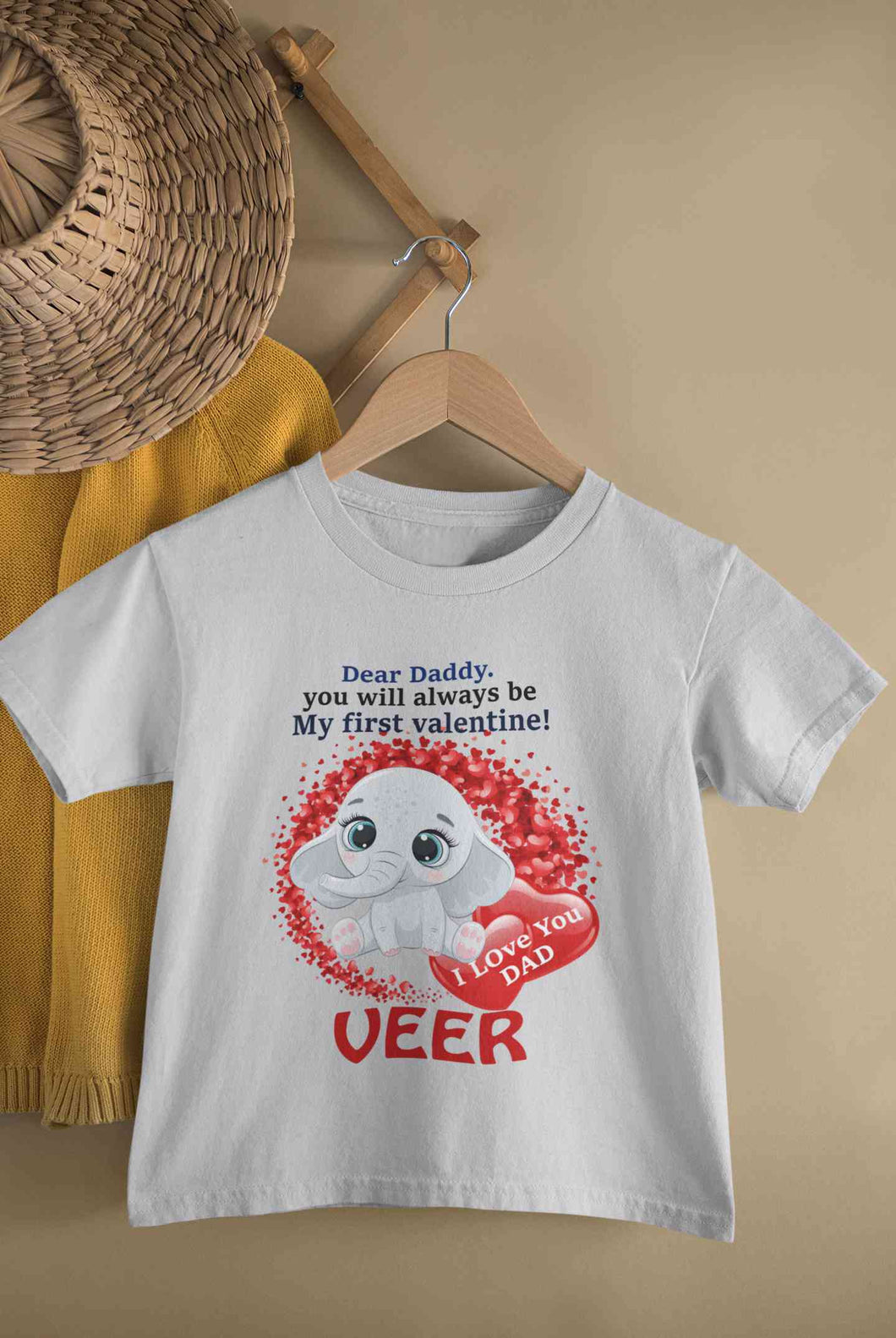 Custom Name Daddy Always Be My First Valentine Half Sleeves T-Shirt for Boy-KidsFashionVilla