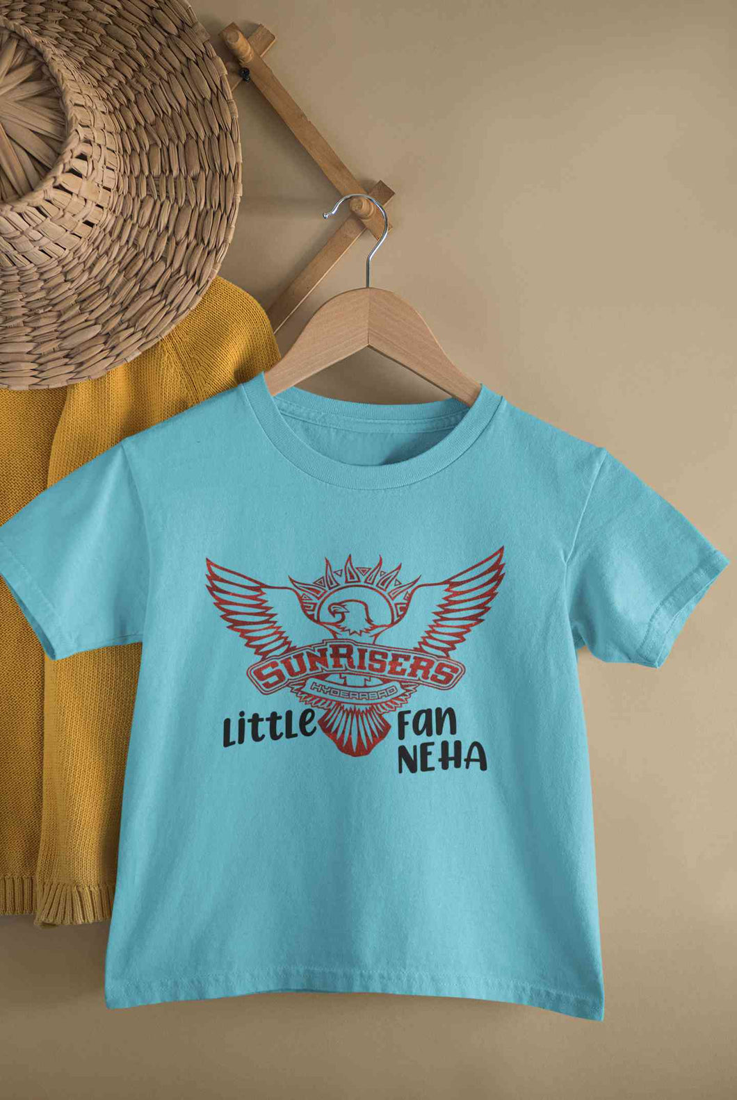 Custom Name IPL SRH Sunrisers Hyderabad Little Fan Half Sleeves T-Shirt For Girls -KidsFashionVilla