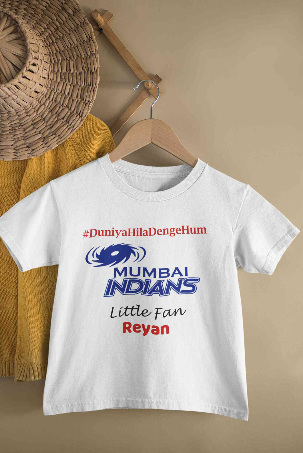 Custom Name IPL MI Mumbai Indians Duniya Hila Denge Hum Boy Half Sleeves T-Shirt for Boy-KidsFashionVilla