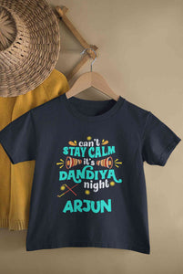 Custom Name Cant Stay Calm It Is Dandiya Night Navratri Half Sleeves T-Shirt for Boy-KidsFashionVilla