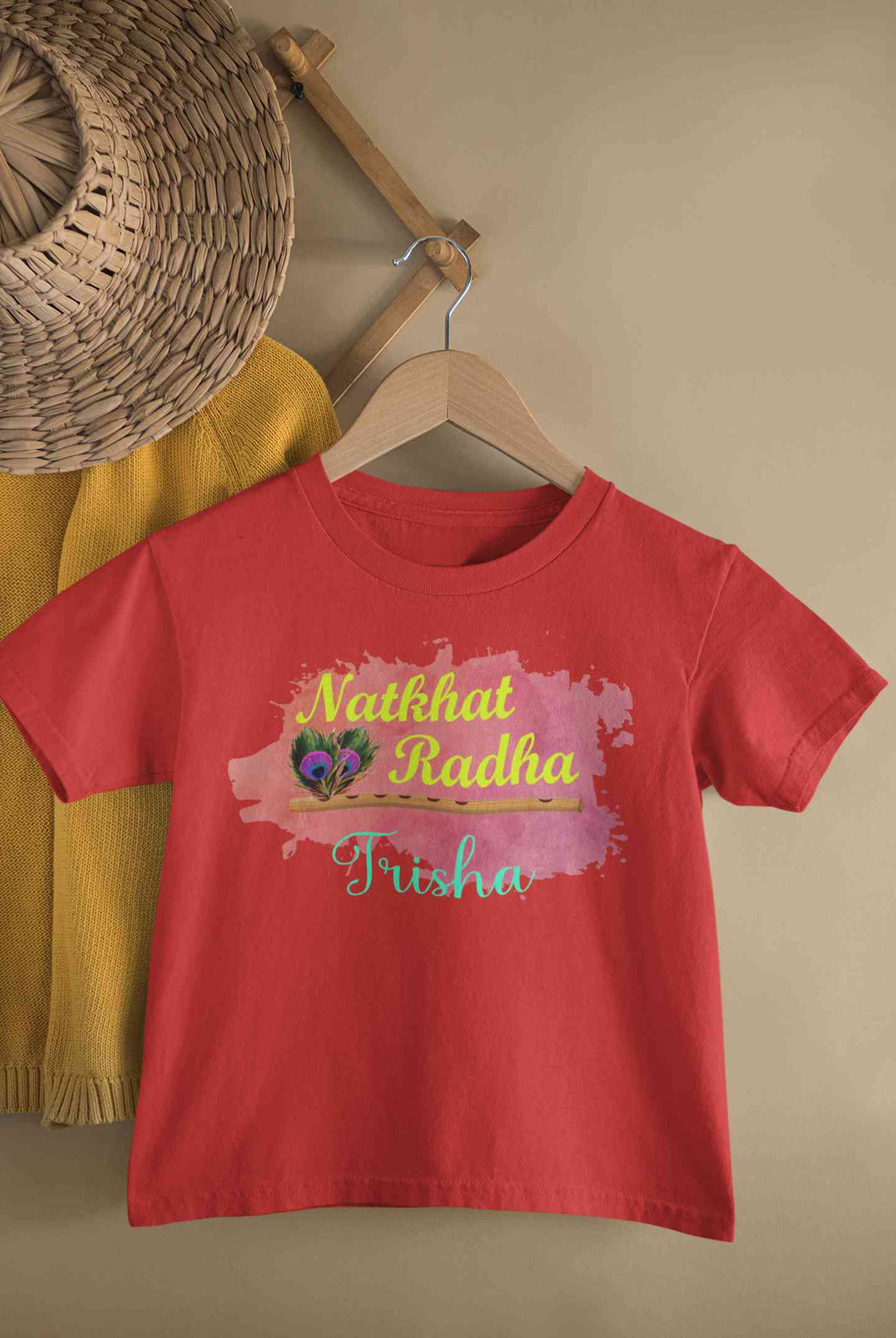 Custom Name Natkhat Radha Janmashtami Half Sleeves T-Shirt For Girls -KidsFashionVilla