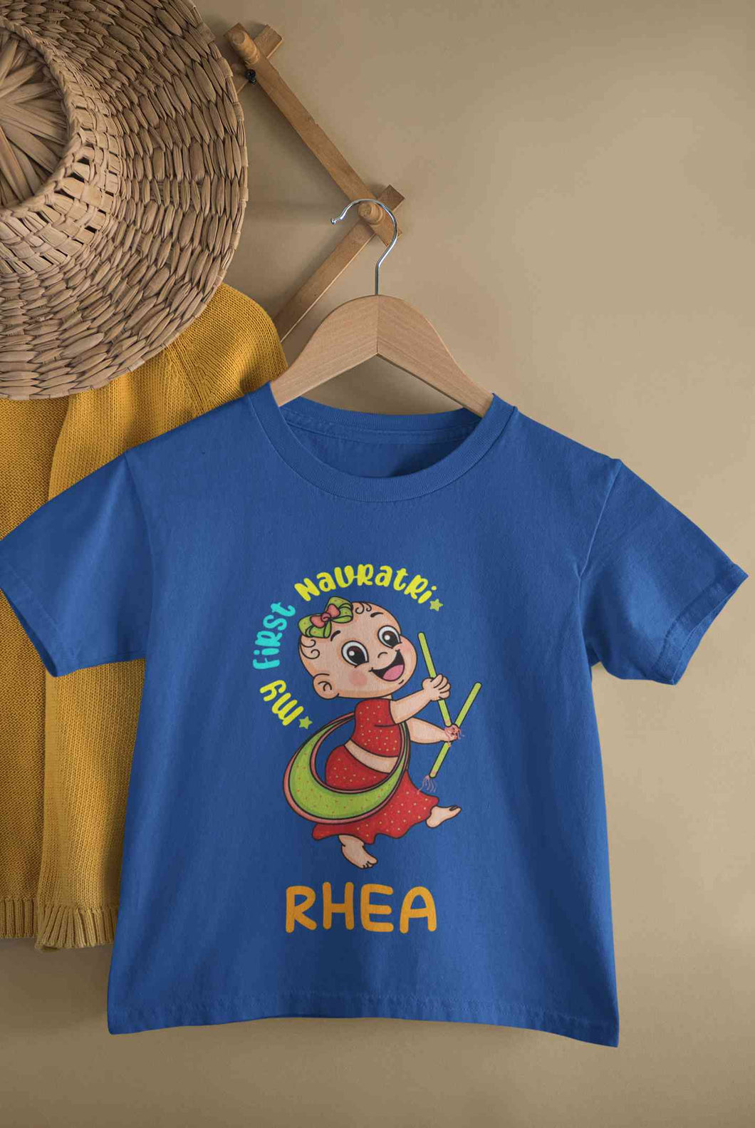 Custom Name My First Navratri Half Sleeves T-Shirt For Girls -KidsFashionVilla