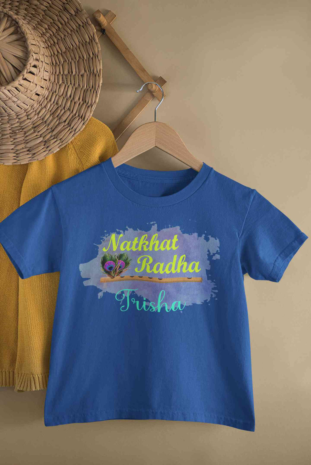 Custom Name Natkhat Radha Janmashtami Half Sleeves T-Shirt For Girls -KidsFashionVilla