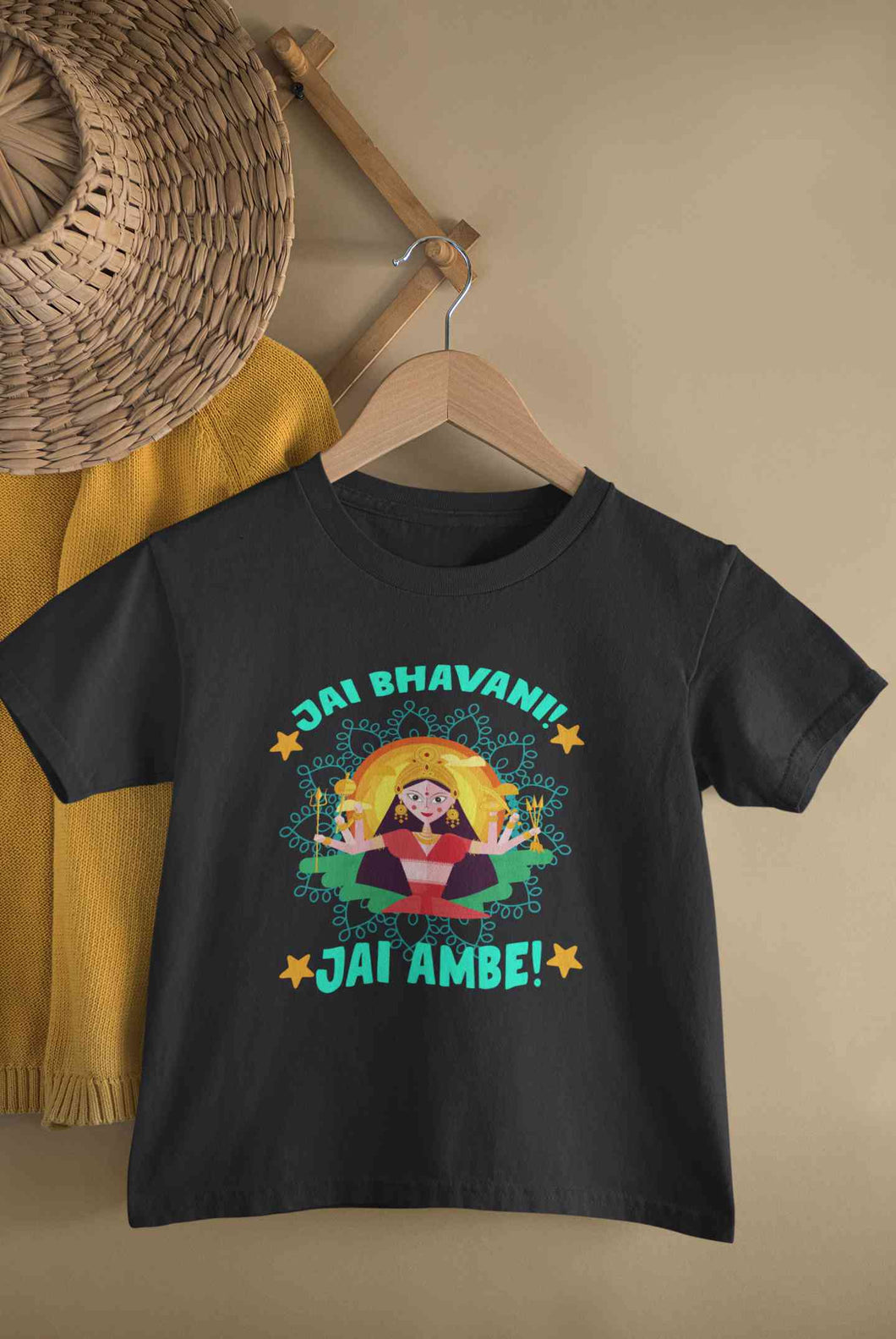 Jai Bhavani Jai Ambe Navratri Half Sleeves T-Shirt For Girls -KidsFashionVilla