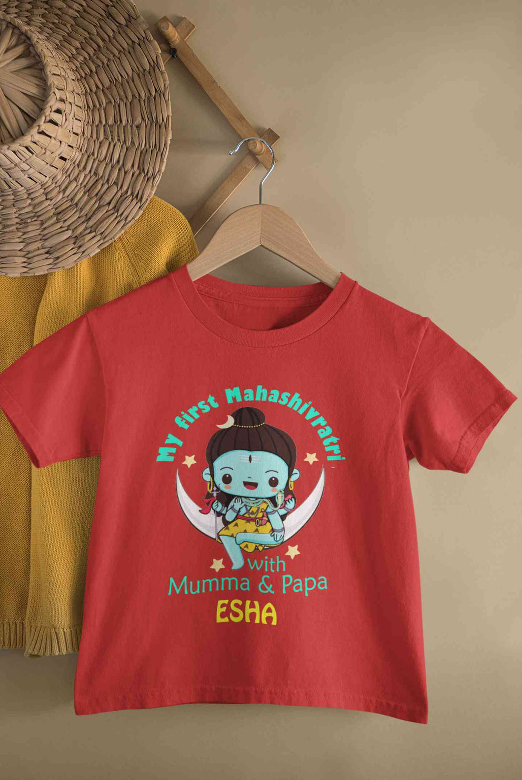 Custom Name Mahashivratri With Mumma & Papa Half Sleeves T-Shirt For Girls -KidsFashionVilla