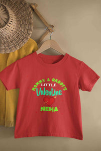 Custom Name Mommys And Daddys Little Valentine Half Sleeves T-Shirt For Girls -KidsFashionVilla