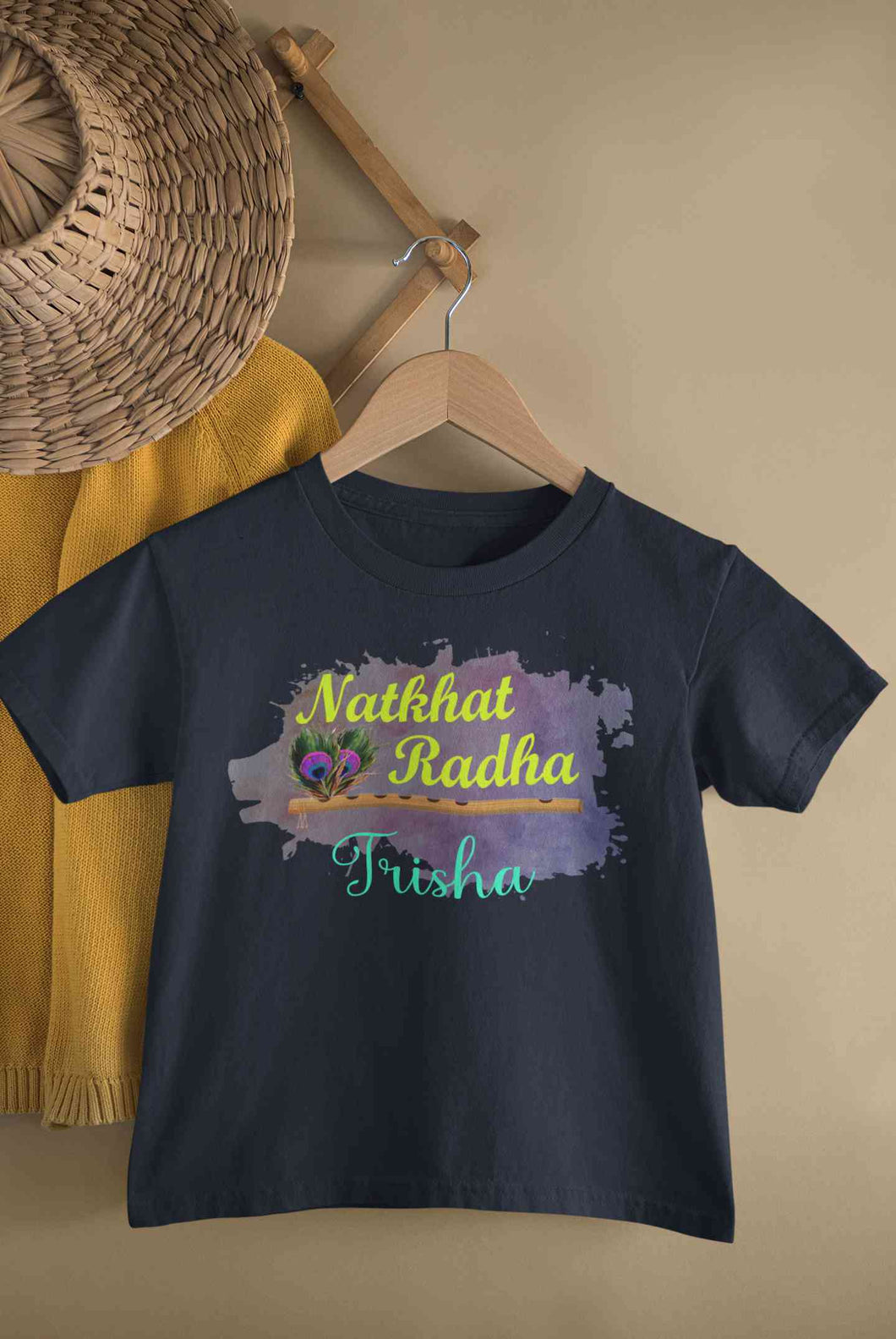 Custom Name Natkhat Radha Janmashtami Half Sleeves T-Shirt For Girls -KidsFashionVilla