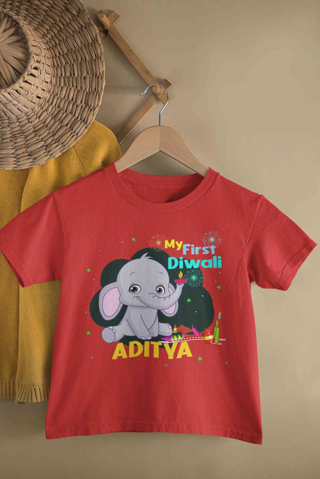 Custom Name My First Diwali Half Sleeves T-Shirt for Boy-KidsFashionVilla