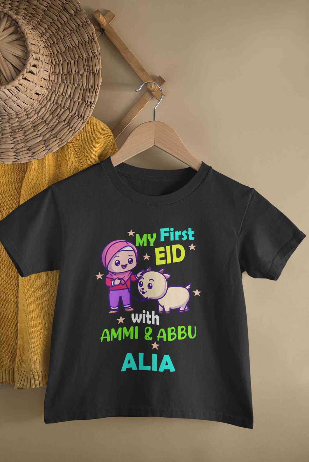 Custom Name My First Eid With Ammi And Abbu Half Sleeves T-Shirt For Girls -KidsFashionVilla