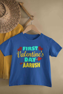 Custom Name First Valentine Half Sleeves T-Shirt for Boy-KidsFashionVilla